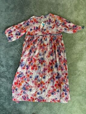 Johnny Was Floral Sheer Maxi Dress in Pink, Purple, Orange & Blue